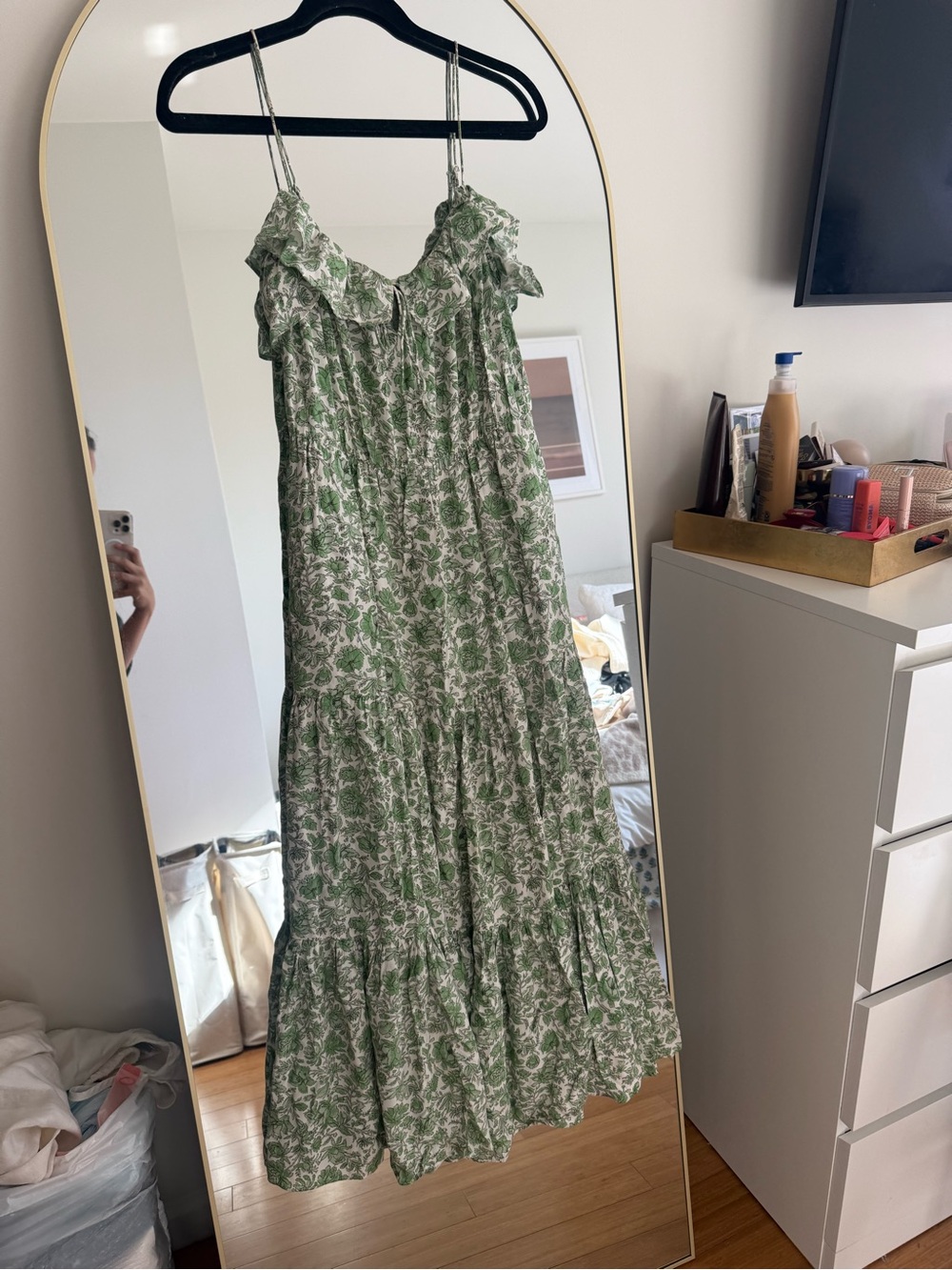 Jcrew Green Floral Tiered Sundress with Ruffle Neckline